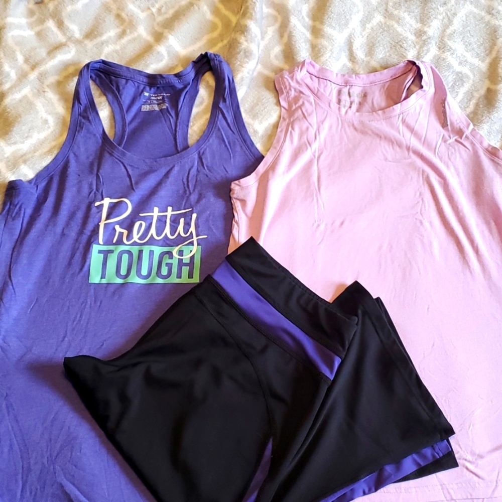 Workout Bundle - 2 tanks, and capri workout pants - Size M